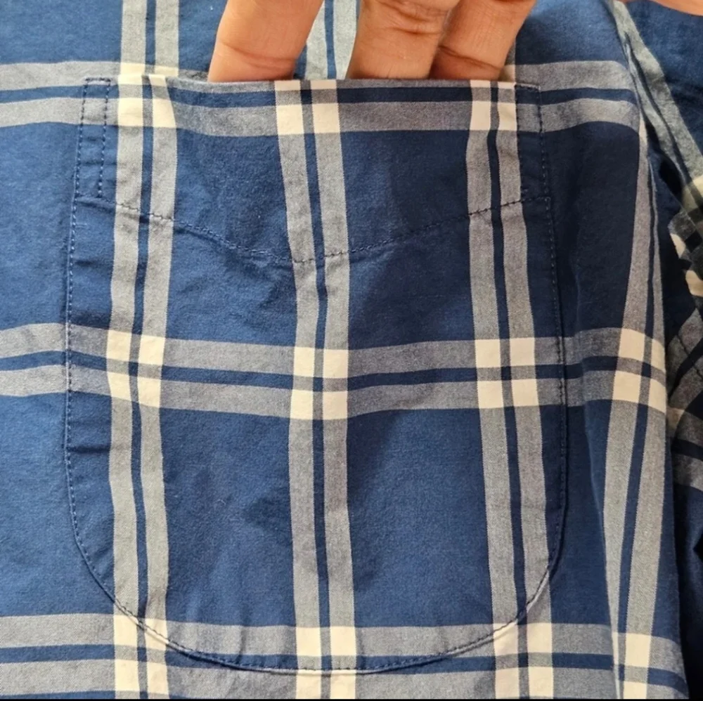 J.Crew Slim Fit Button Down Long Sleeve Shirt XL Blue Plaid Cotton Shirting
